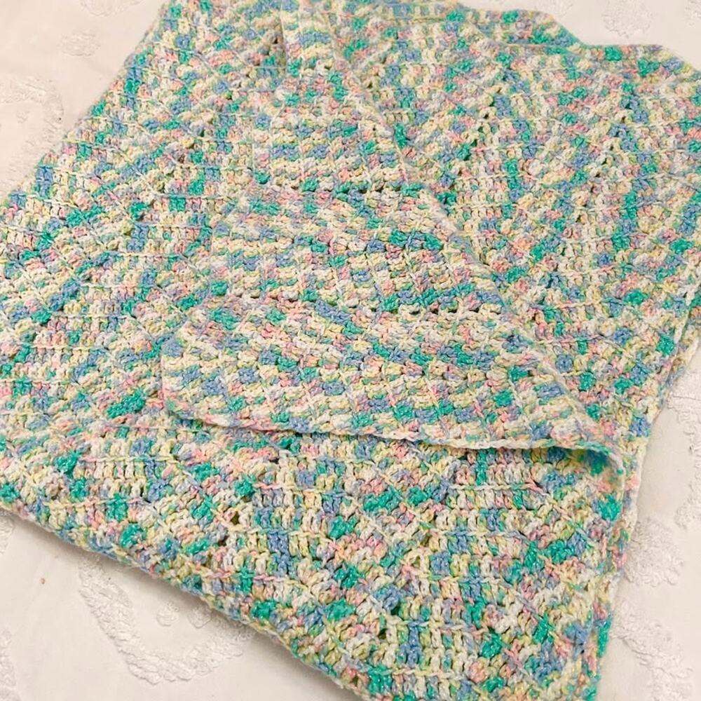 Handmade Crochet Afghan Blanket  Pastel Colors, Soft Textured Throw, 45” x 44”